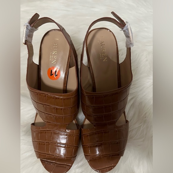 LAUREN Ralph Lauren Feona Crocodile-Embossed Leather Sandal Sz 11 - Picture 11 of 16